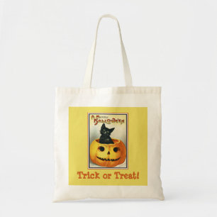 Zwarte Kat & Jack O Lantern Trick or Treat Zak Tote Bag