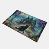 Zwarte kat, Jack O Lanterns, Spooky House Hallowee Deurmat (Schuin)