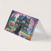 Zwarte kat, Jack O Lanterns, Spooky House Hallowee Kaart (Voorkant)