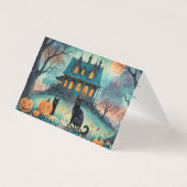 Zwarte kat, Jack O Lanterns, Spooky House Hallowee Kaart (Voorkant)