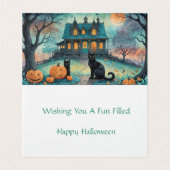 Zwarte kat, Jack O Lanterns, Spooky House Hallowee Kaart (Binnenkant ongevouwen)