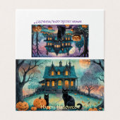 Zwarte kat, Jack O Lanterns, Spooky House Hallowee Kaart (Buitenkant ongevouwen)