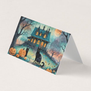 Zwarte kat, Jack O Lanterns, Spooky House Hallowee Kaart