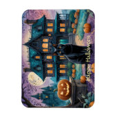 Zwarte kat, Jack O Lanterns, Spooky House Hallowee Magneet (Verticaal)