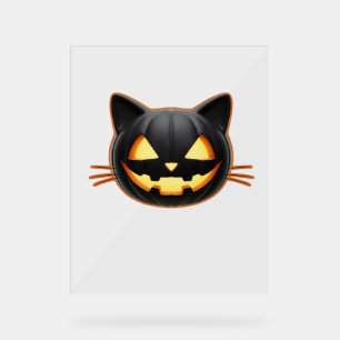 Zwarte Kat Jack o'Lantern Emoji Klassiek T-shirt Acryl Bord