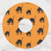 Zwarte kat Jack o'Lantern Halloween Patroon Wijnglaslabel (Voorkant)