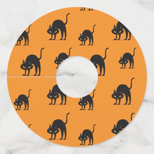 Zwarte kat Jack o'Lantern Halloween Patroon Wijnglaslabel (Voorkant)