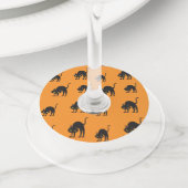 Zwarte kat Jack o'Lantern Halloween Patroon Wijnglaslabel (Dichtbij)