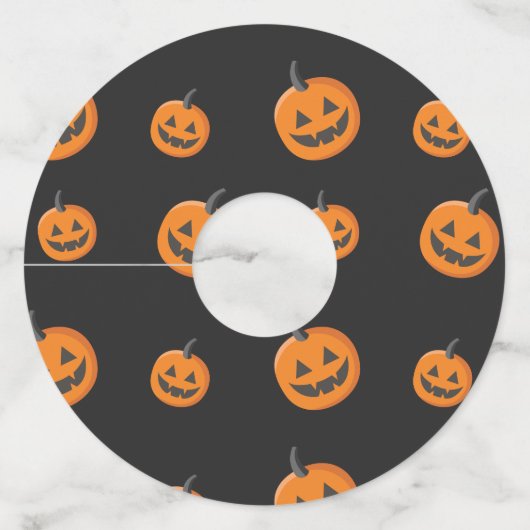 Zwarte kat Jack o'Lantern Halloween Patroon Wijnglaslabel (Achterkant)