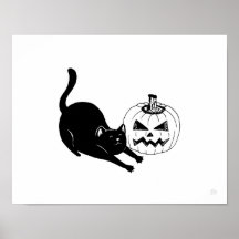 Zwarte kat & Jackolantern Halloween Art Print