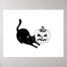 Zwarte kat & Jackolantern Halloween Art Print