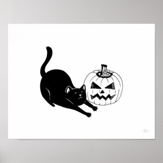 Zwarte kat & Jackolantern Halloween Art Print