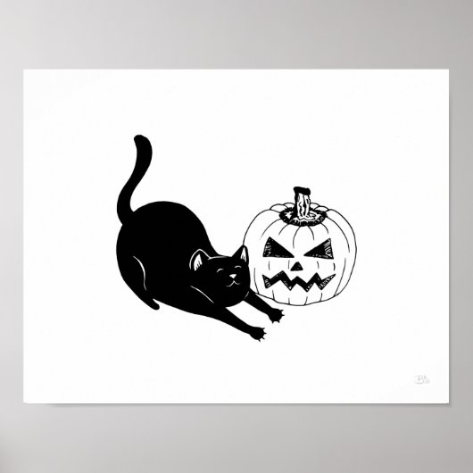 Zwarte kat & Jackolantern Halloween Art Print (Voorkant)