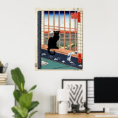 Zwarte kat, Japanse afdruk Poster (Thuiskantoor)