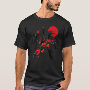 Zwarte kat Japanse Cherry Blossom Flower T-shirt