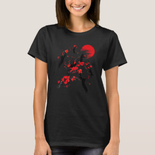 Zwarte Kat Japanse Kersenbloesem Bloem Vintage T-shirt