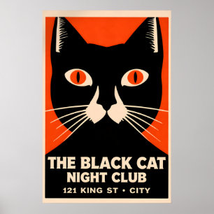 Zwarte Kat Jazz Club Poster, Art Deco Dierenprint Poster