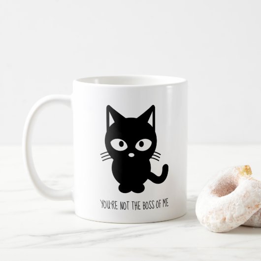 Zwarte kat | Jij bent niet de baas van mij Koffiemok (Met donut)