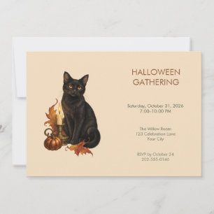 Zwarte Kat Kaars Halloween Feest Uitnodiging