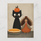 Zwarte Kat, Kalkoen & Pompoentaart Knuffel Thanksg Briefkaart (Voorkant)