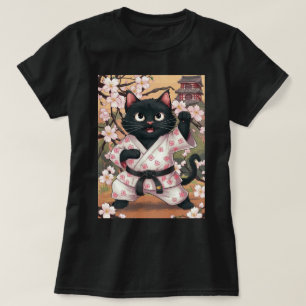 Zwarte Kat Karate Mooie Kimono T-shirt