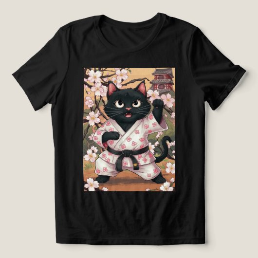Zwarte Kat Karate Mooie Kimono Tri-Blend Shirt (Design voorkant)