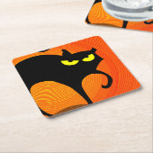 Zwarte kat kartonnen onderzetters (Schuin)