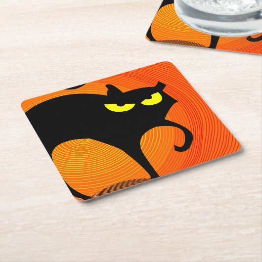 Zwarte kat kartonnen onderzetters (Schuin)