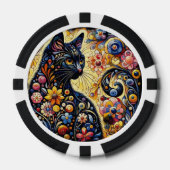 Zwarte Kat Kat Bloemen Whimsical Gele Bloemen Poker Chips (Voorkant)