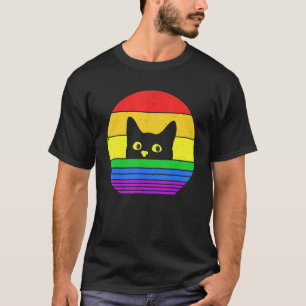 Zwarte Kat Kat Kattige kat LGBTQ trots LGBT Vlag T-shirt