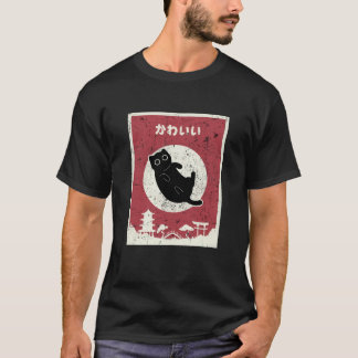 zwarte kat kawaii esthetische anime voor mannen w t-shirt