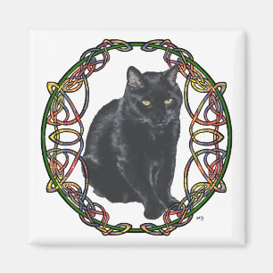 Zwarte Kat Keltische Knoopwerk Magneet