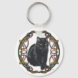 Zwarte Kat Keltische Knoopwerk Sleutelhanger