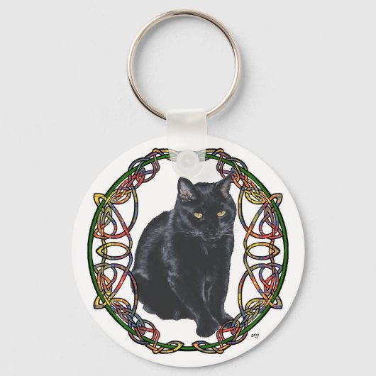 Zwarte Kat Keltische Knoopwerk Sleutelhanger (Voorkant)