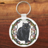 Zwarte Kat Keltische Knoopwerk Sleutelhanger (Voorkant)