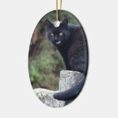Zwarte kat keramisch ornament (Links)