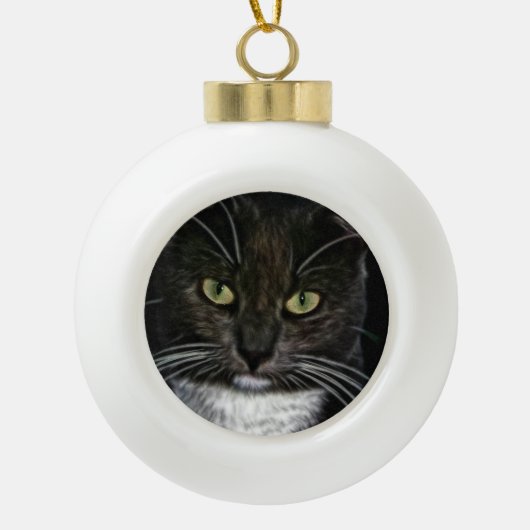 Zwarte Kat Keramische Bal Ornament (Voorkant)