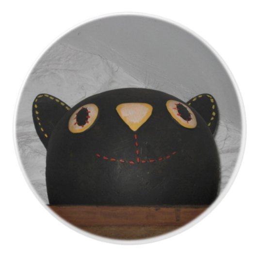 Zwarte kat keramische knop (Voorkant)