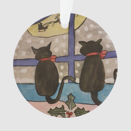 Zwarte Kat Kerst Acryl Boom Decoratie (voorkant)