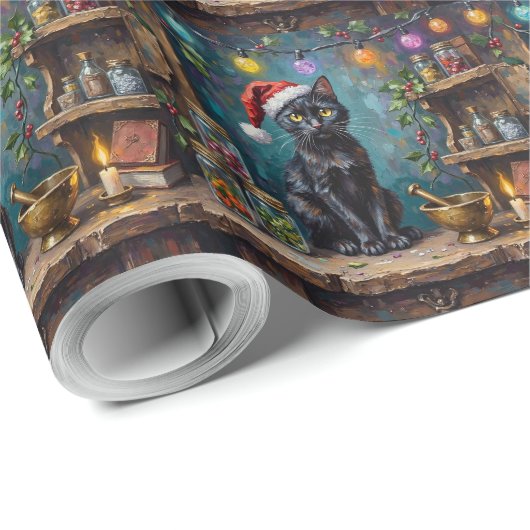 Zwarte Kat Kerst Apotheek Magie Cadeaupapier (Rol Hoek)