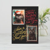 Zwarte kat kerst  feestdagenkaart (Staand voorkant)