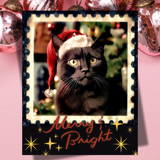 Zwarte kat kerst feestdagenkaart