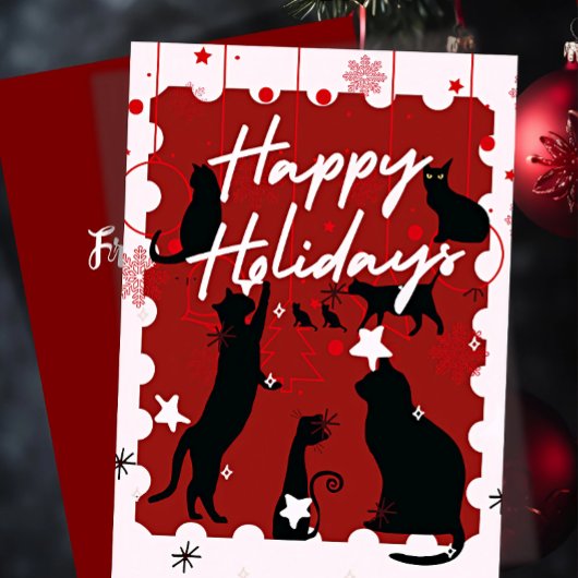 Zwarte kat kerst feestdagenkaart