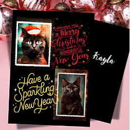 Zwarte kat kerst feestdagenkaart