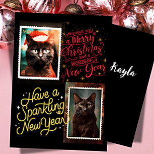 Zwarte kat kerst feestdagenkaart