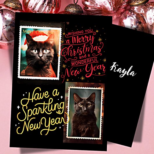 Zwarte kat kerst  feestdagenkaart