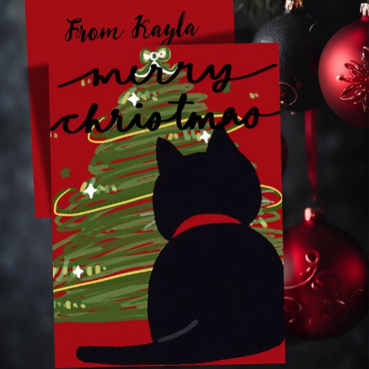 Zwarte kat kerst feestdagenkaart