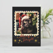 Zwarte kat kerst feestdagenkaart (Staand voorkant)