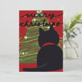Zwarte kat kerst feestdagenkaart (Staand voorkant)