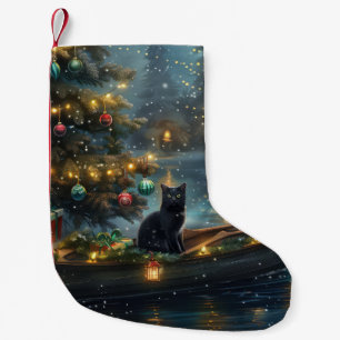 Zwarte Kat Kerst Feestelijke Reis Kleine Kerstsok